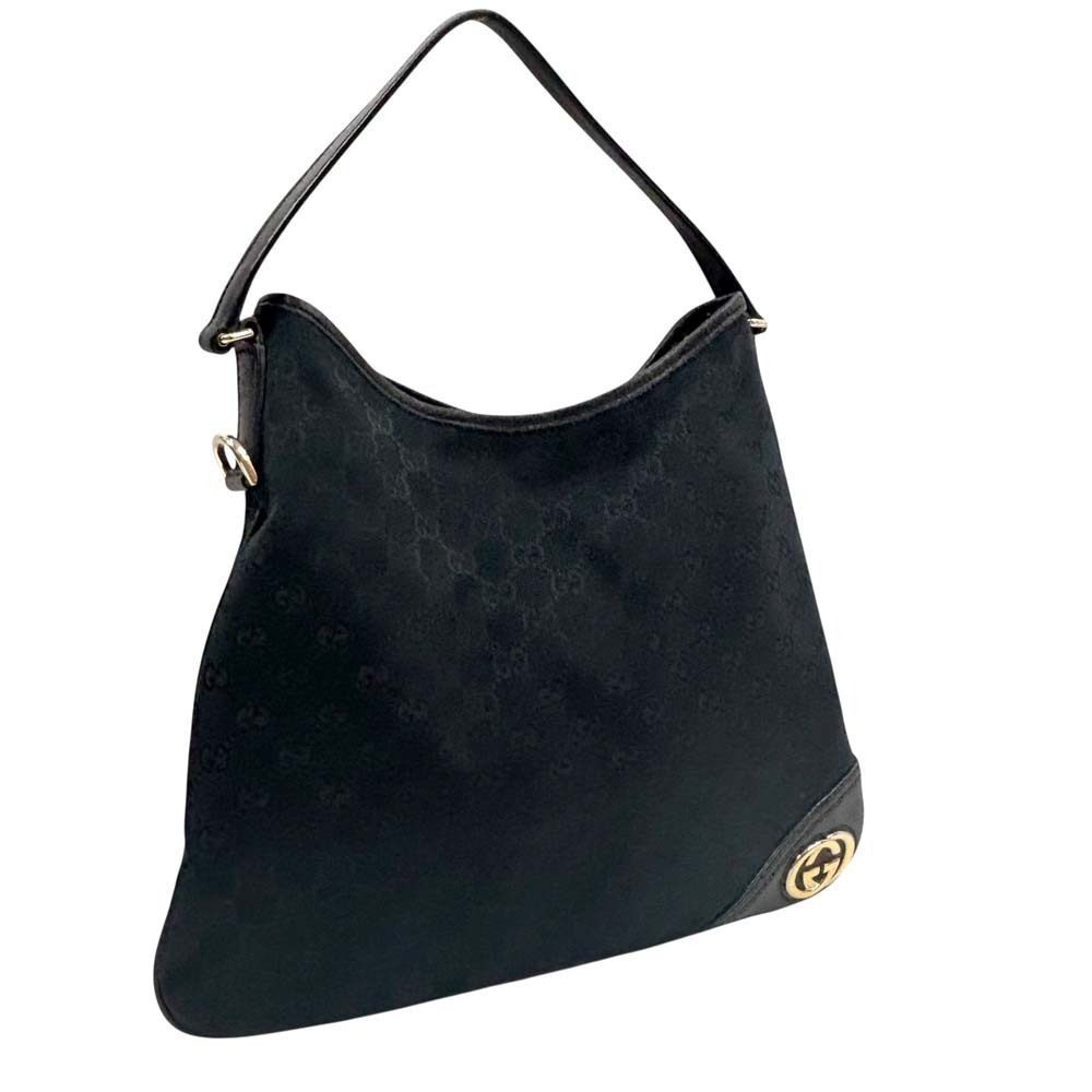 Gucci One Shoulder Hobo Bag Black Shoulder GG Canvas